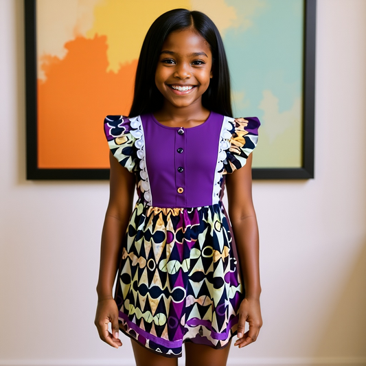 Girls Purple African Print Dress (8T)