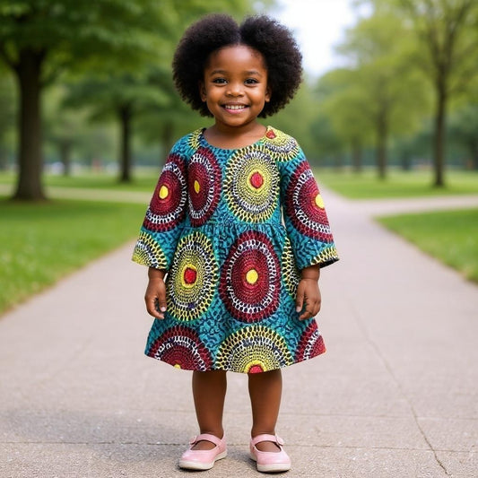 Girl's Disk Print Smock Maxi Dress
