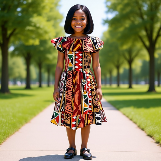 Girls Multi-Color Smoked Dress With Matching Hair Band (Large)