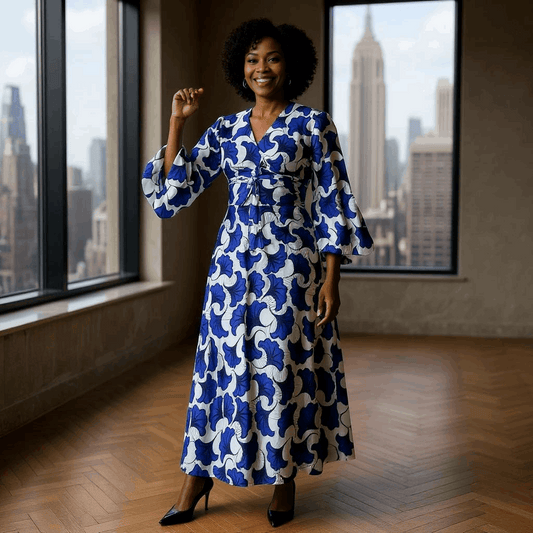 Women's African Floral Fan Print Wrap Dress