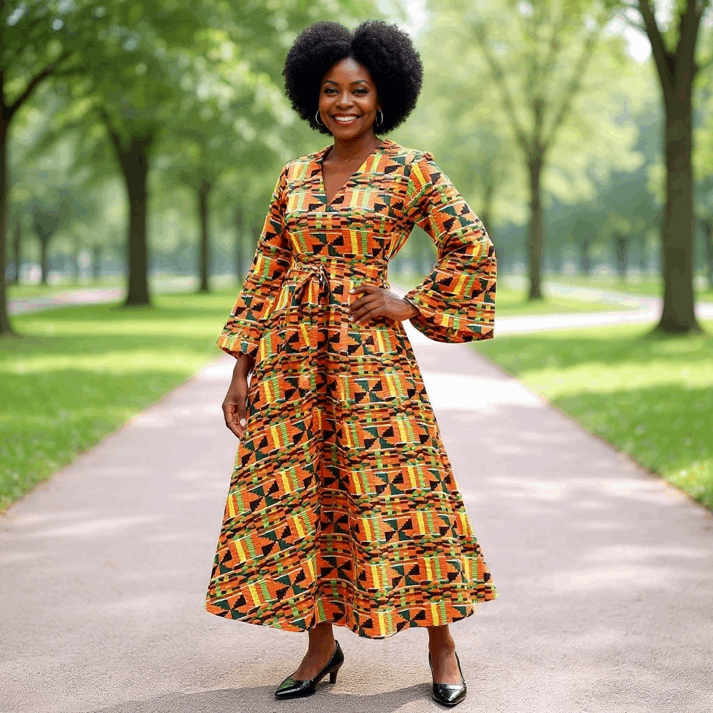 Women's African Kente Print Wrap Dress