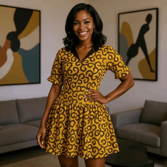 African Yellow Swirl Print Dress