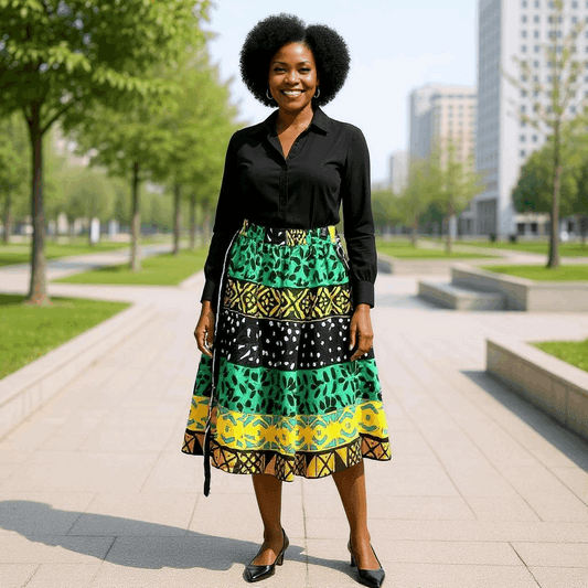 African Multi-Color Tribal Print Midi Skirt