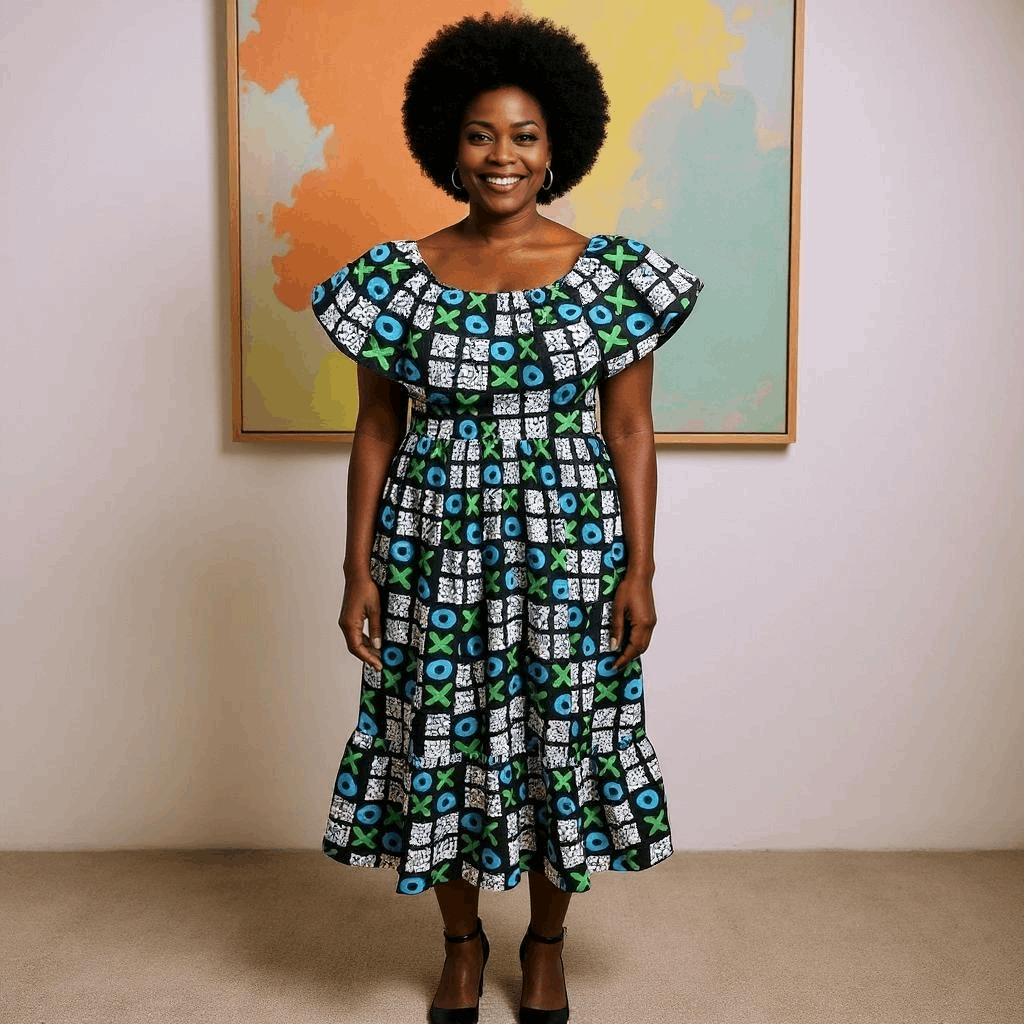 Women's African Bold Tic Tac Toe Print Dress