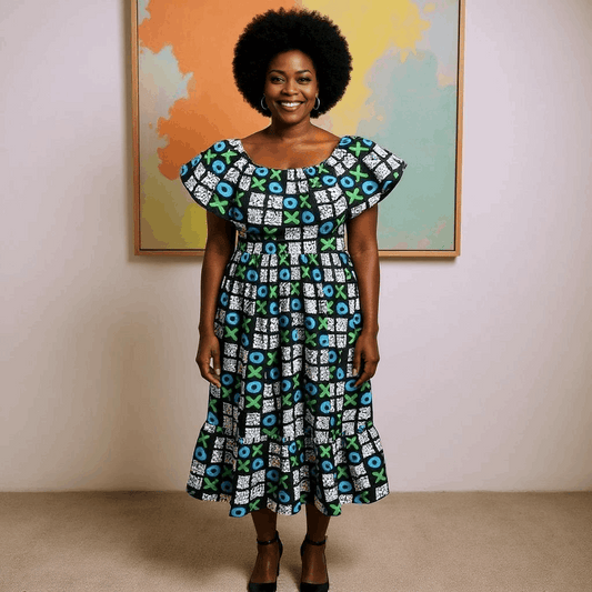 Women's African Bold Tic Tac Toe Print Dress