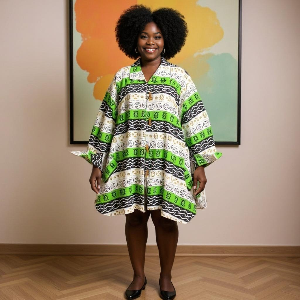 Authentic African Print Big Button Tunic Dress/Shirt