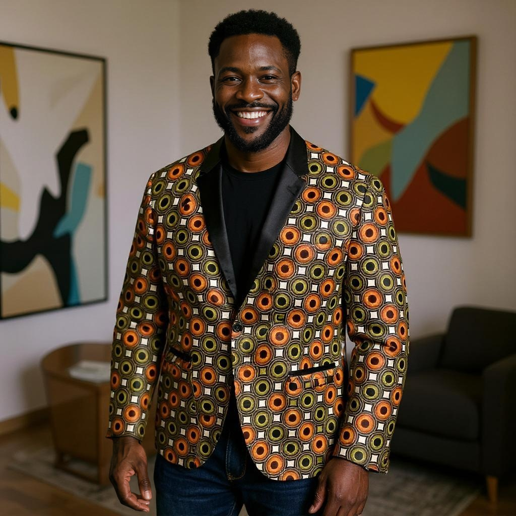 Men's African Circles Print Blazer Jacket