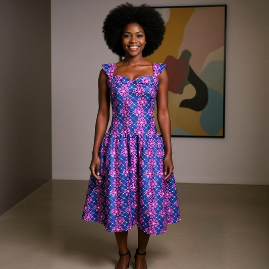 Purple/Pink Print Midi Dress