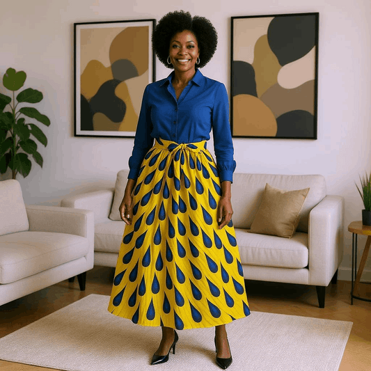 African Yellow Tear Drop Print Long Skirt