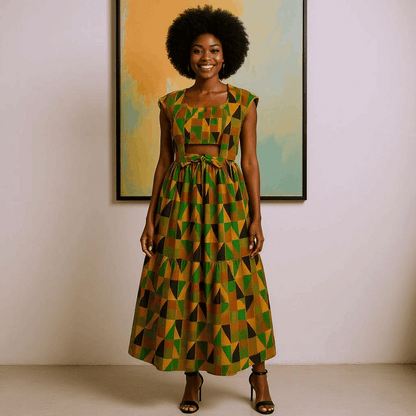 African Print Vest Top w/Tube Top and Skirt Set