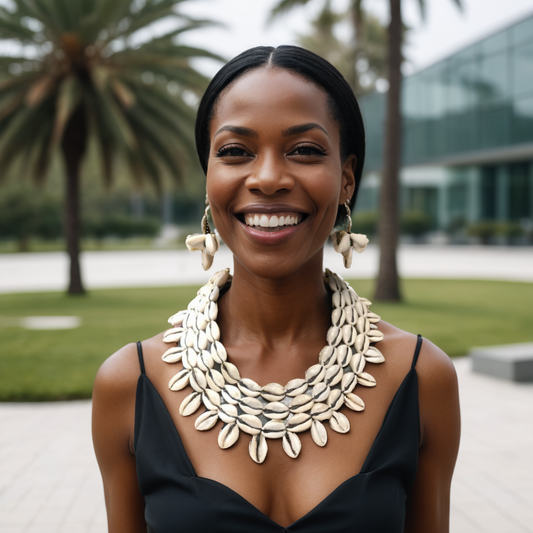 Layered Cowrie Shell Statement Collar Necklace & Earring Set