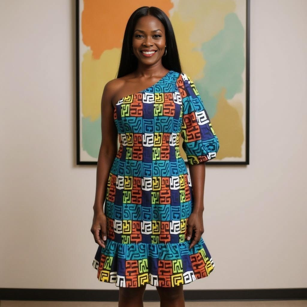 Universal One-Shoulder African Print Midi Dress