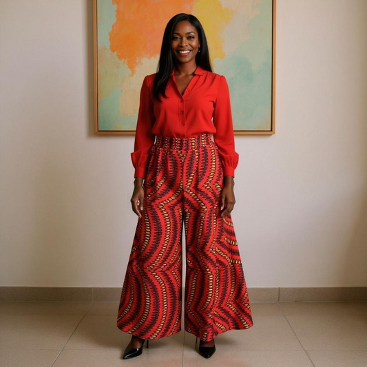 African Print Palazzo Pants with Side Pockets