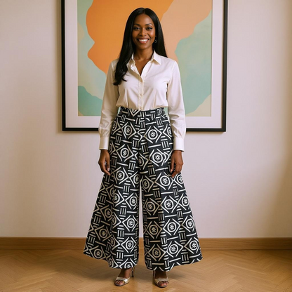 African Print Palazzo Pants with Side Pockets