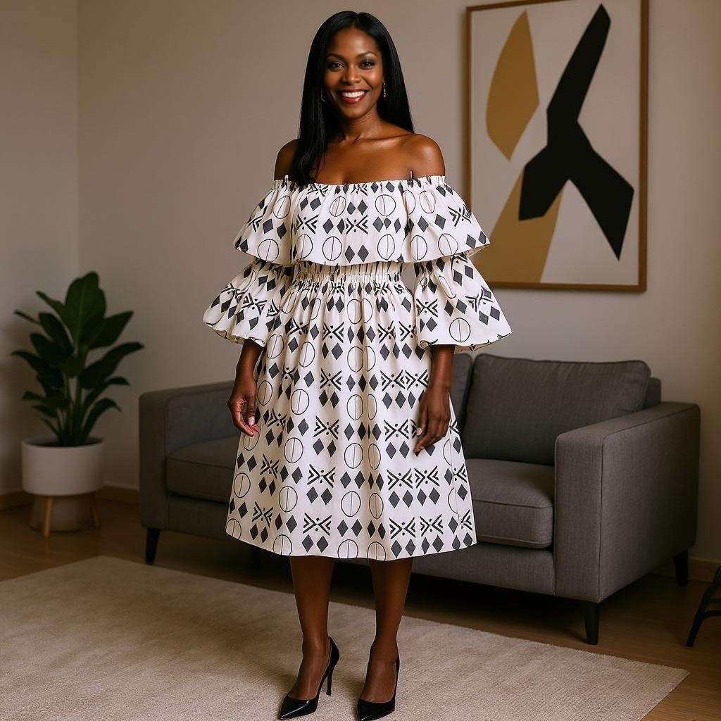 African Print Layered Ruffled Dress