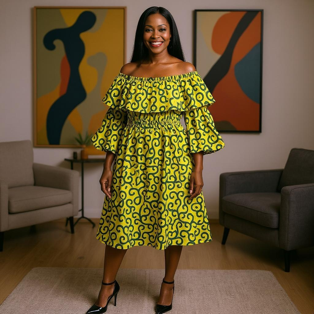 African Print Layered Ruffled Dress