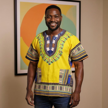 Big and Tall Plus Size Traditional Print Dashiki Shirts (Unisex) 5X-8X