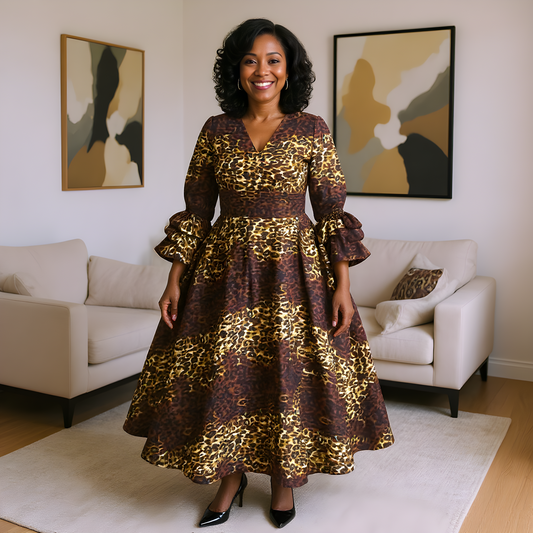 Animal Print Long Wrap Dress