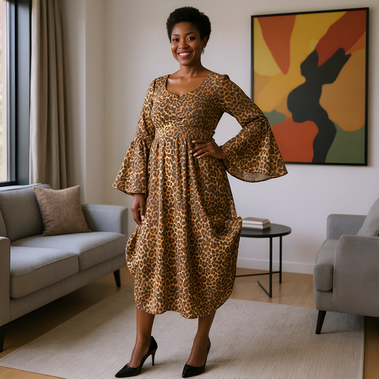 Animal Print Long Bell Sleeve Dress