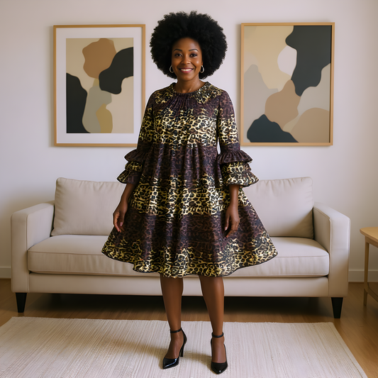 Animal Print Flared Midi Off Shoulder Dress