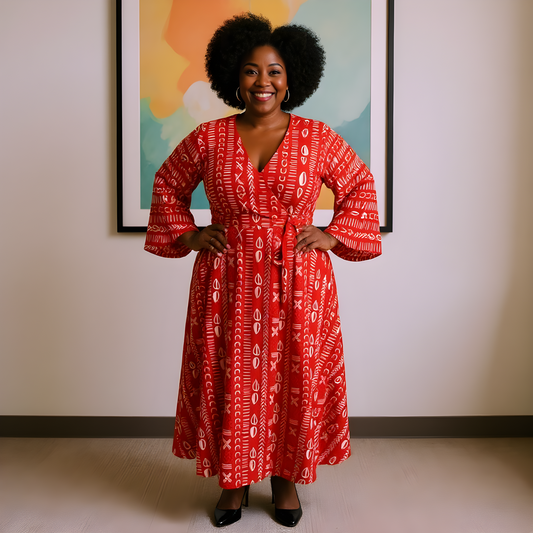 Bold Red Tribal African Print Wrap Dress