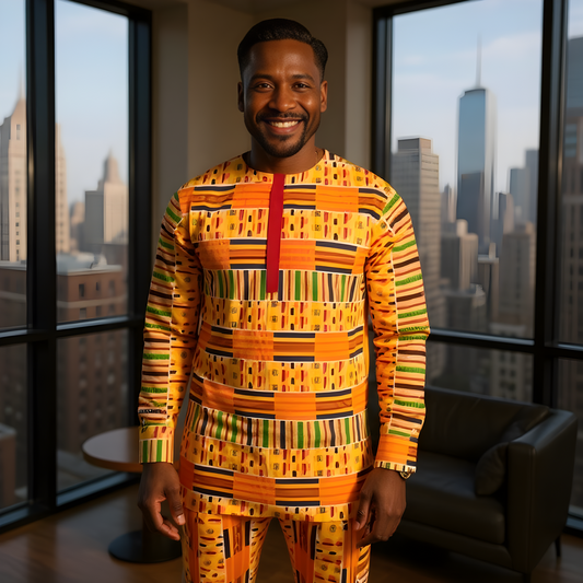 Men's Bold African Kente Print Pants Set
