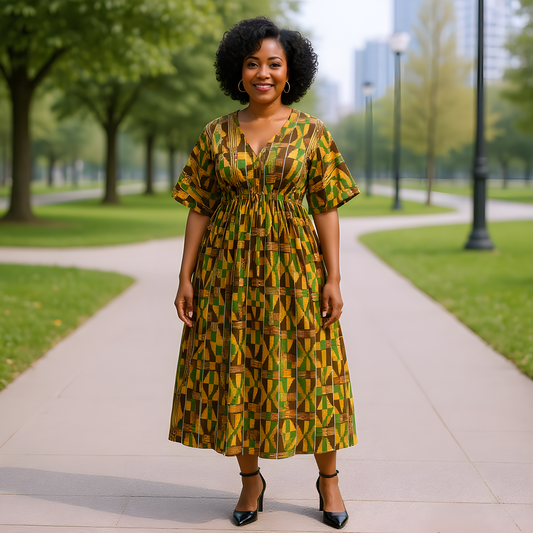 African Print Maxi Short Sleeve Kaftan Dress