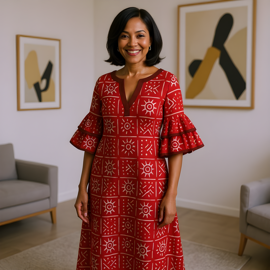 Bold Red Geometrical African Print Maxi Dress (2XL)