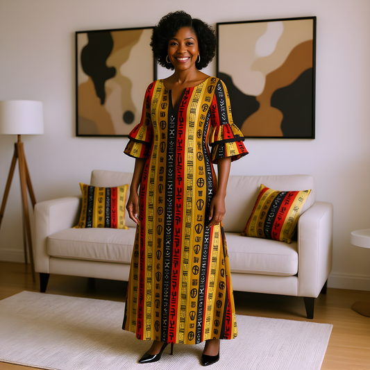 Bold African Multicolor Tribal Print Maxi Dress (2XL)