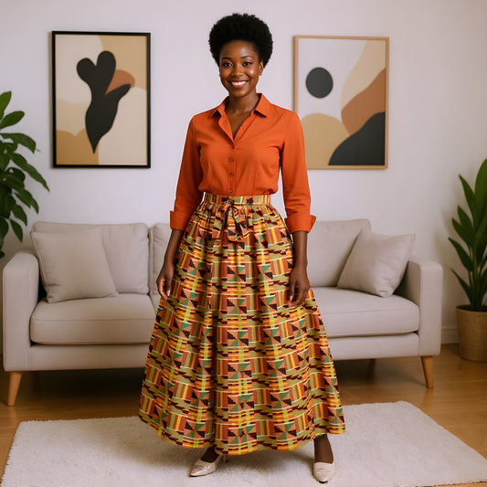 African Kente Print Long Maxi Skirt