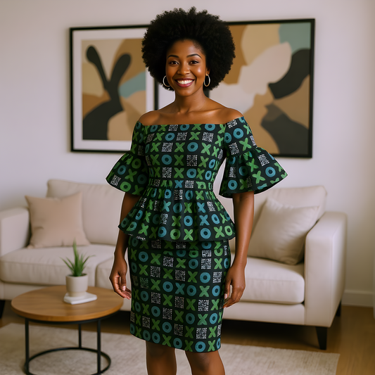 African Double Layer Xs & Os Print Top & Pencil Skirt Set