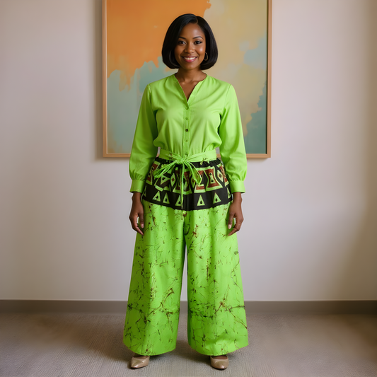 African Lime Green Print Wide Leg Pants