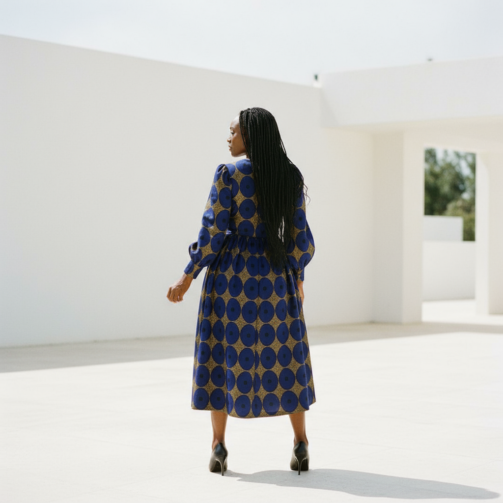 African Royal Moon Print Long Full Sleeve Dress