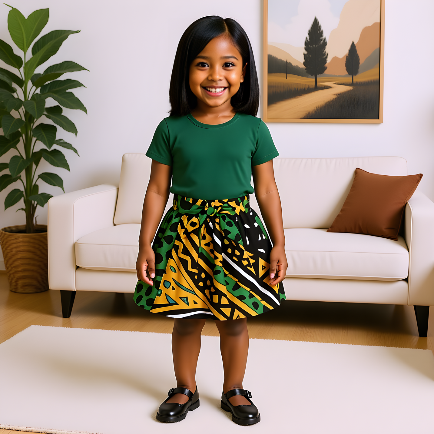 Ankara African Green Multicolor Print Skirt for Toddler Girls (Small)