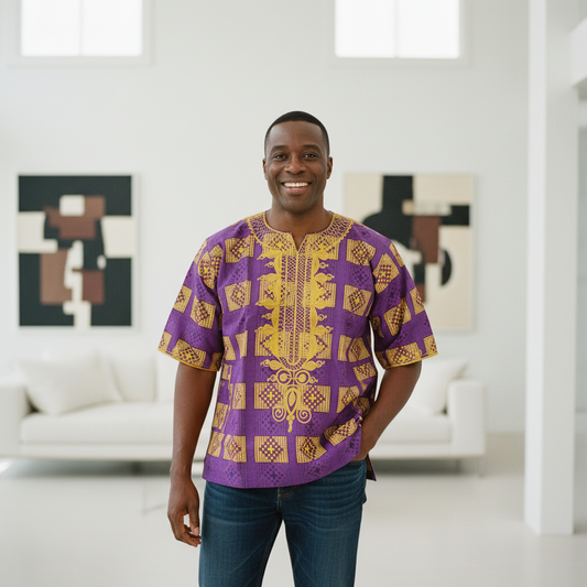 Men's African Purple Print Dashiki