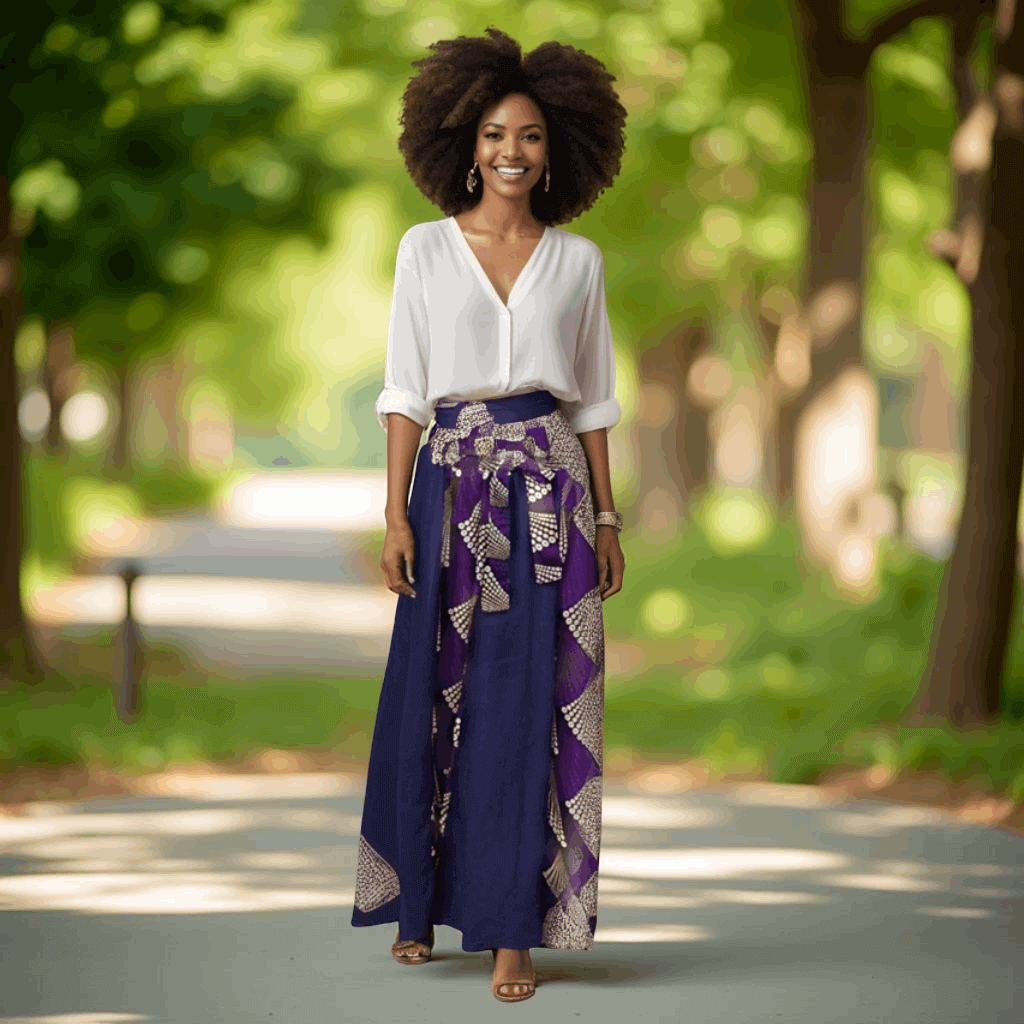 African Style Solid/Purple Print Long Skirt