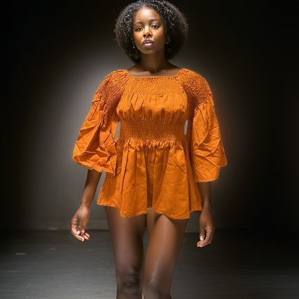Solid Color Peplum Sleeve Ankara Blouse - Premium African Apparel from MAGOS - Just $25! Shop this and more African Apparel now 