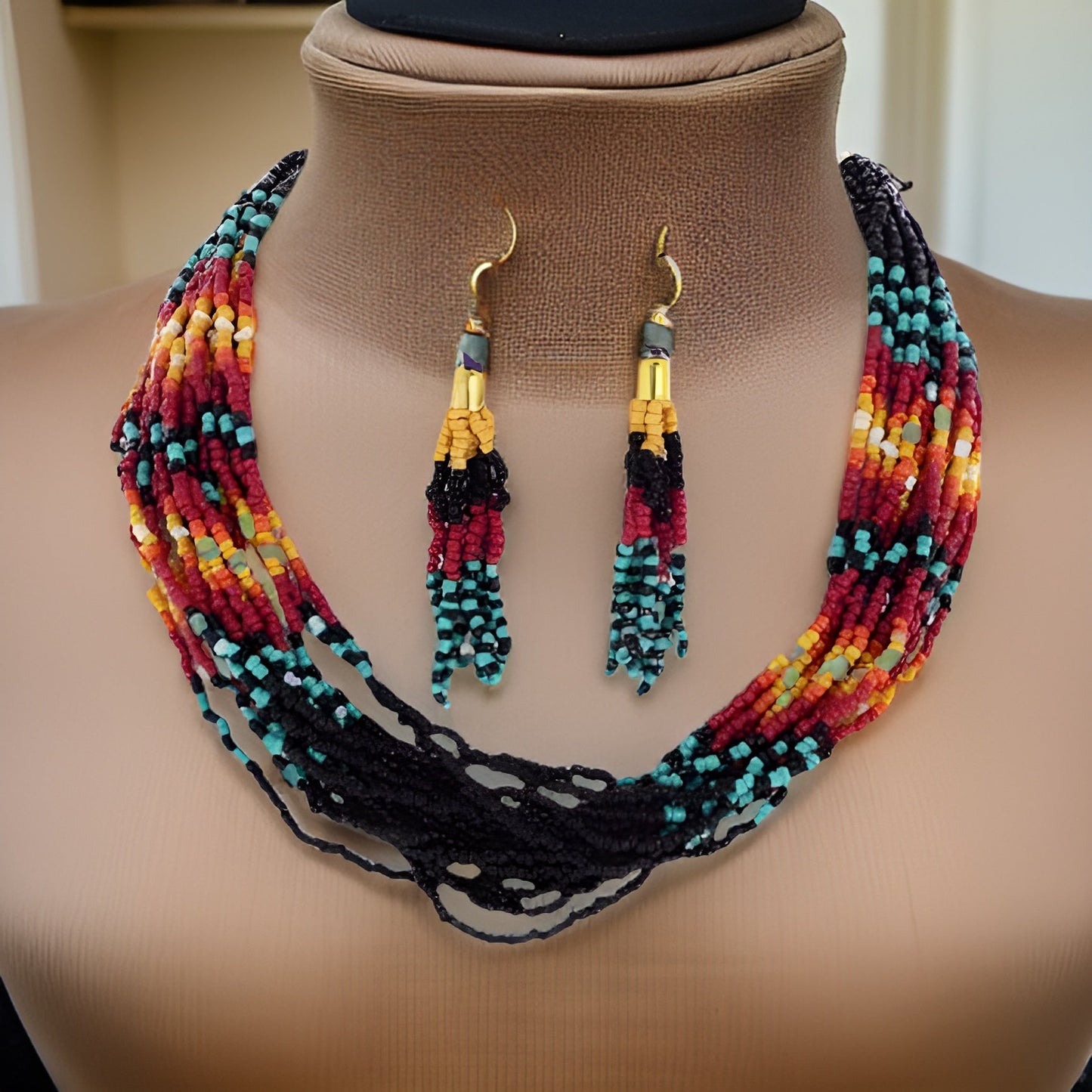 Native Style Beaded Multi Strand Layered Necklace Earring Set - Premium Jewelry from MAGOS - Just $17.99! Shop this and more Jewelry now 