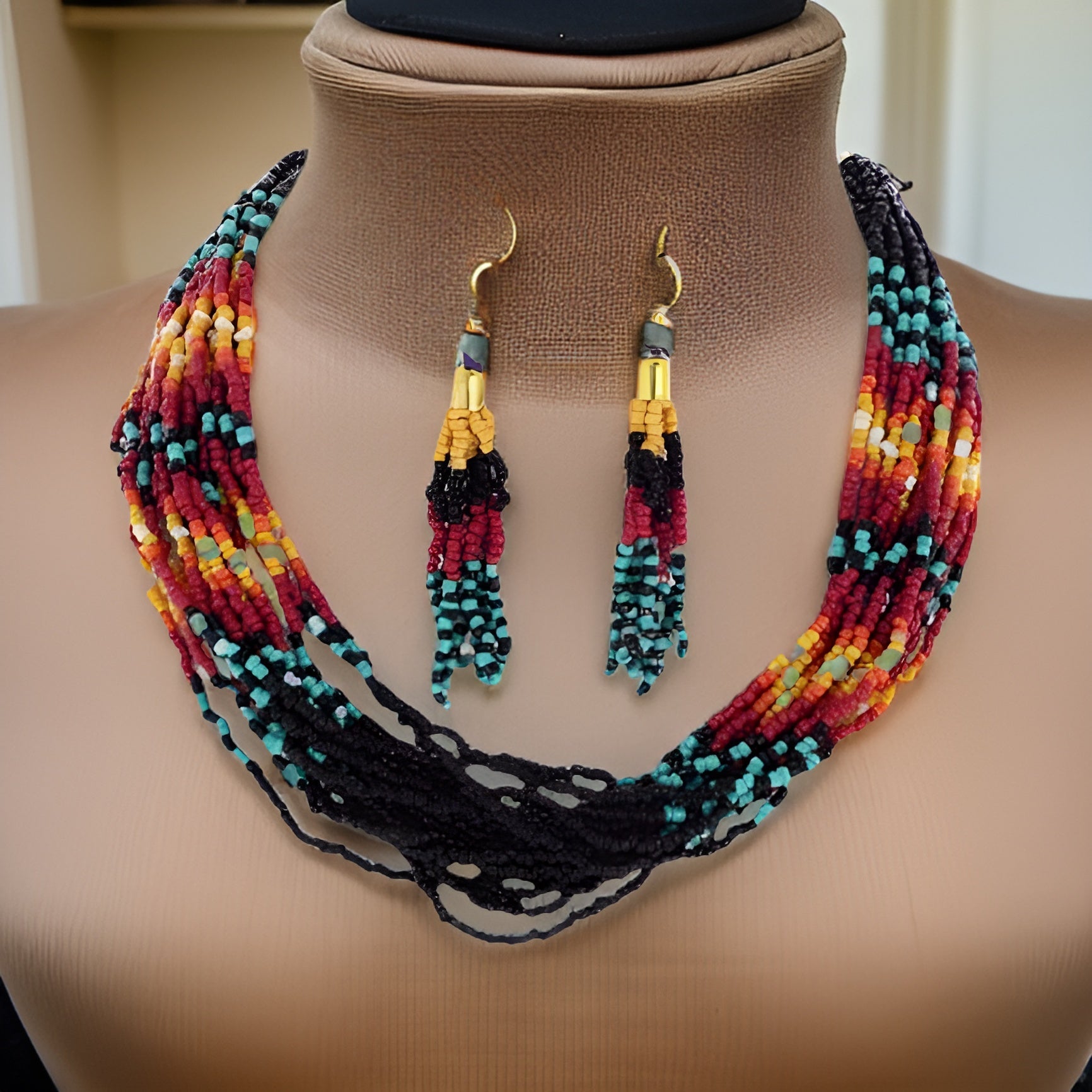 Native Style Beaded Multi Strand Layered Necklace Earring Set - Premium Jewelry from MAGOS - Just $17.99! Shop this and more Jewelry now 