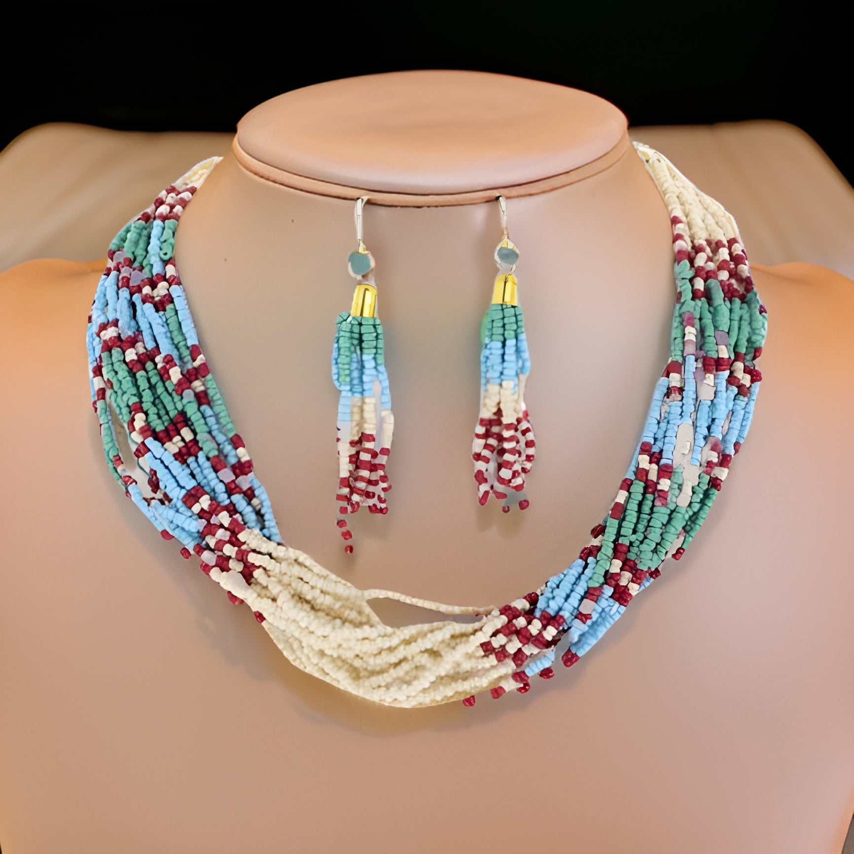 Native Style Beaded Multi Strand Layered Necklace Earring Set - Premium Jewelry from MAGOS - Just $17.99! Shop this and more Jewelry now 