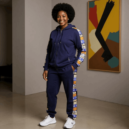 Navy African Kente Print Jogger Track Suit (2XL)