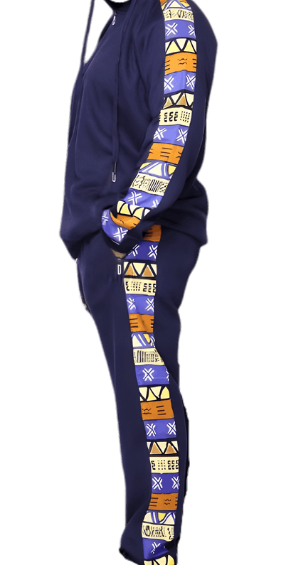 Navy African Kente Print Jogger Track Suit (2XL)