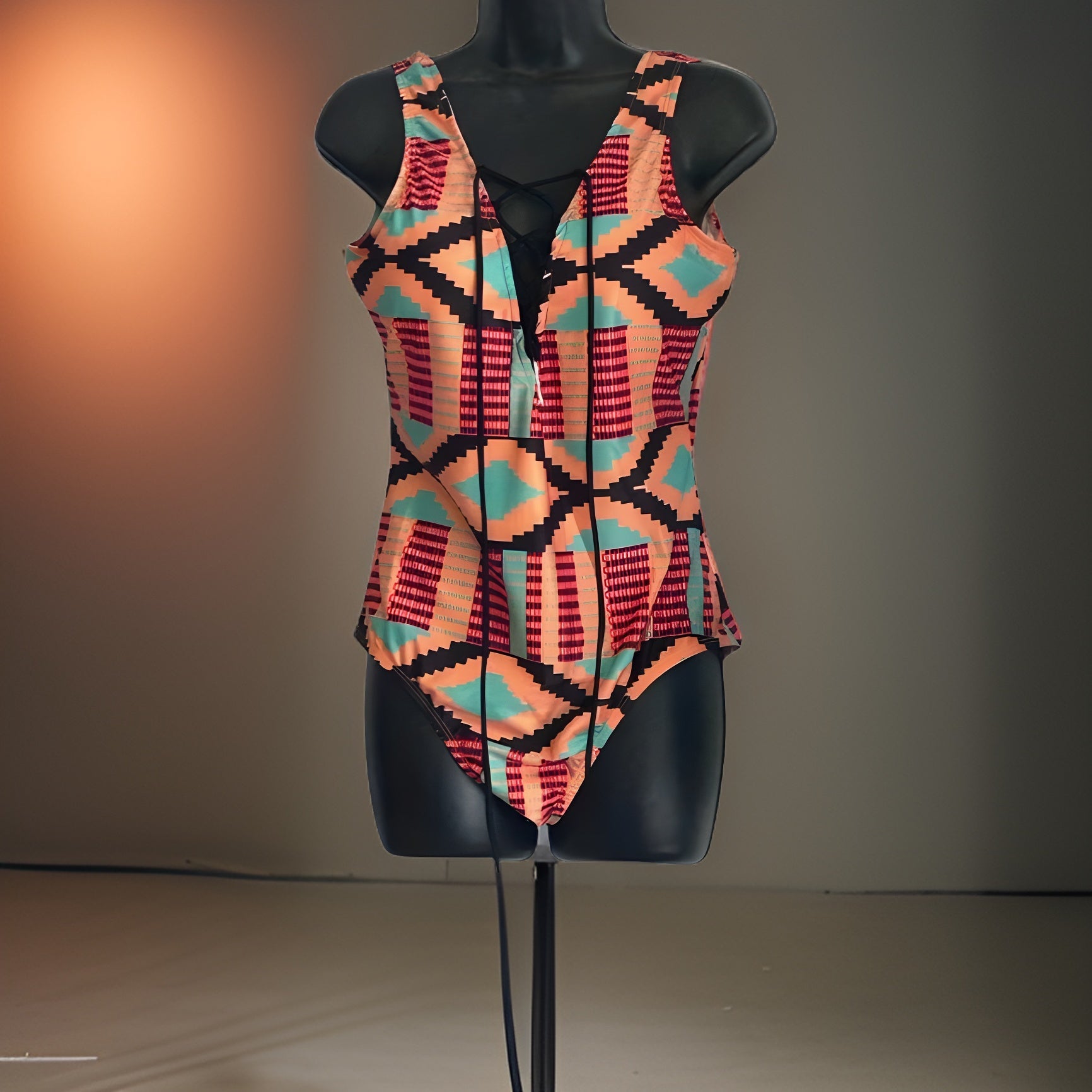 Orange African Print One Piece Bikini Swim Wear XL - Premium African Accessories from MAGOS - Just $16! Shop this and more African Accessories now 