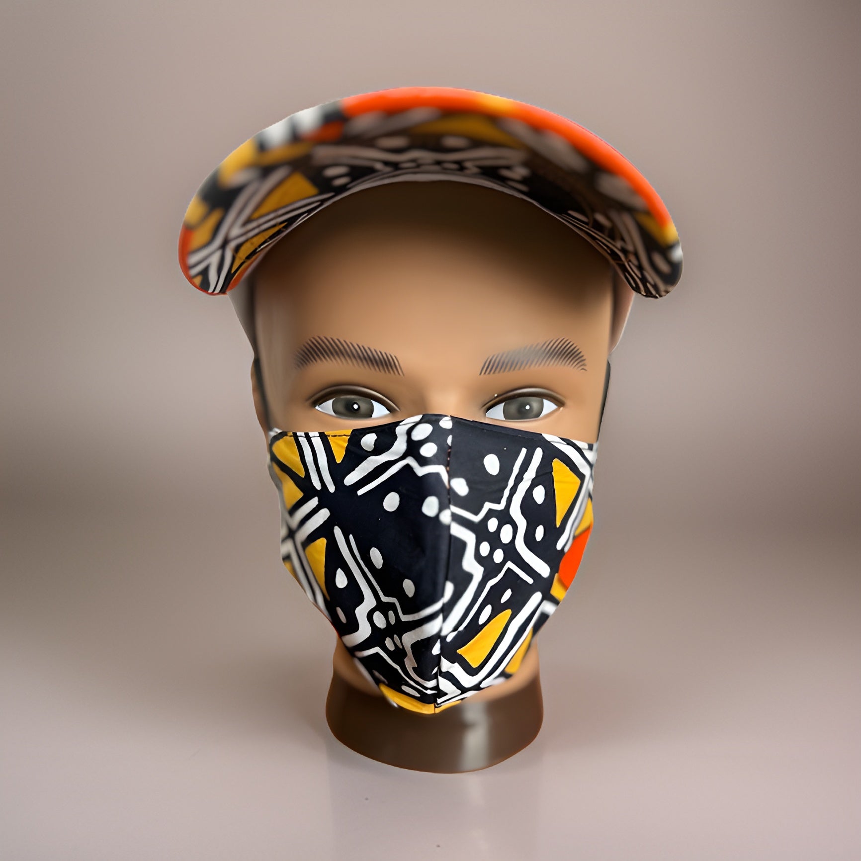 Orange/Black African Print Baseball Cap with Matching Mask - Premium African Accessories from MAGOS - Just $18! Shop this and more African Accessories now 