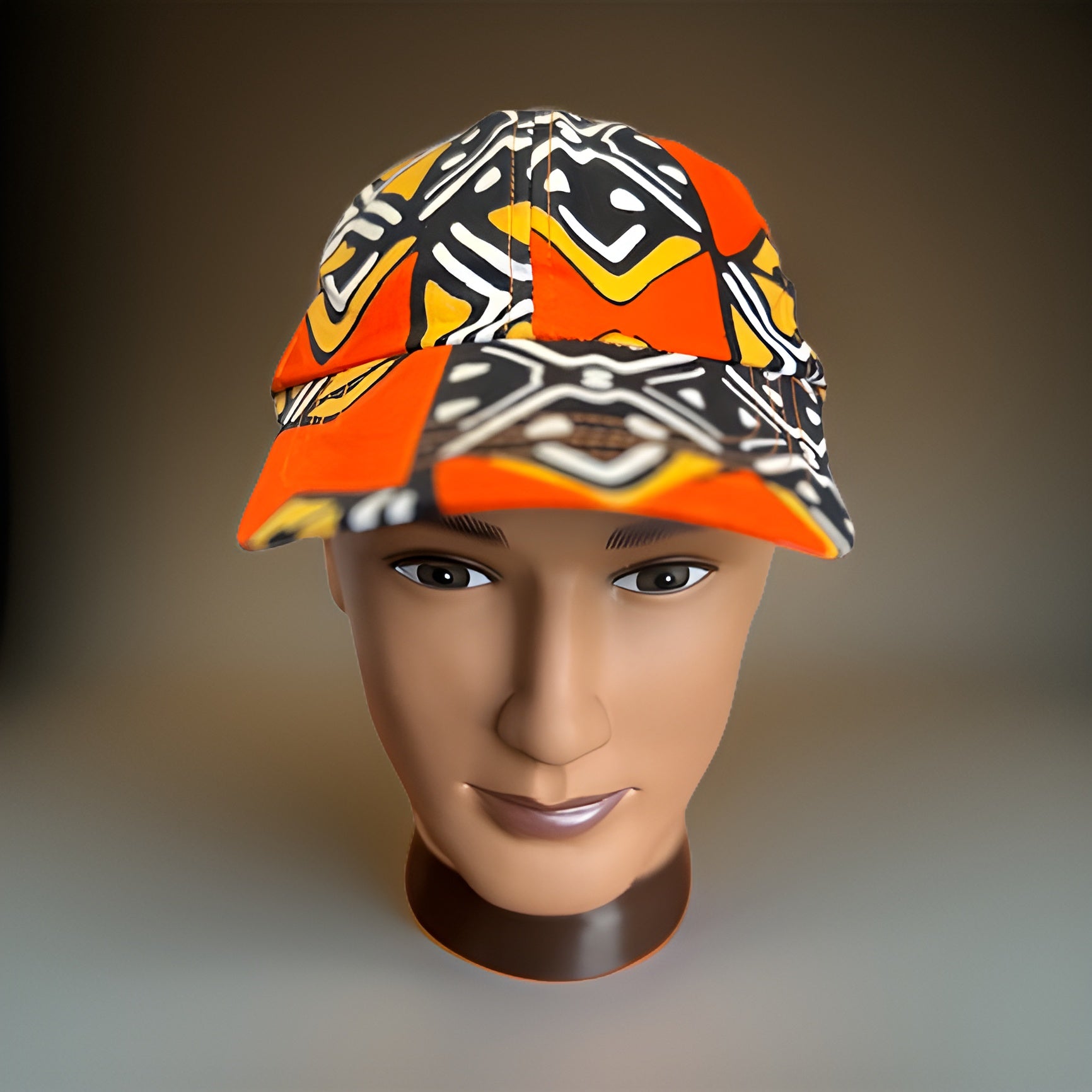 Orange/Black African Print Baseball Cap with Matching Mask - Premium African Accessories from MAGOS - Just $18! Shop this and more African Accessories now 