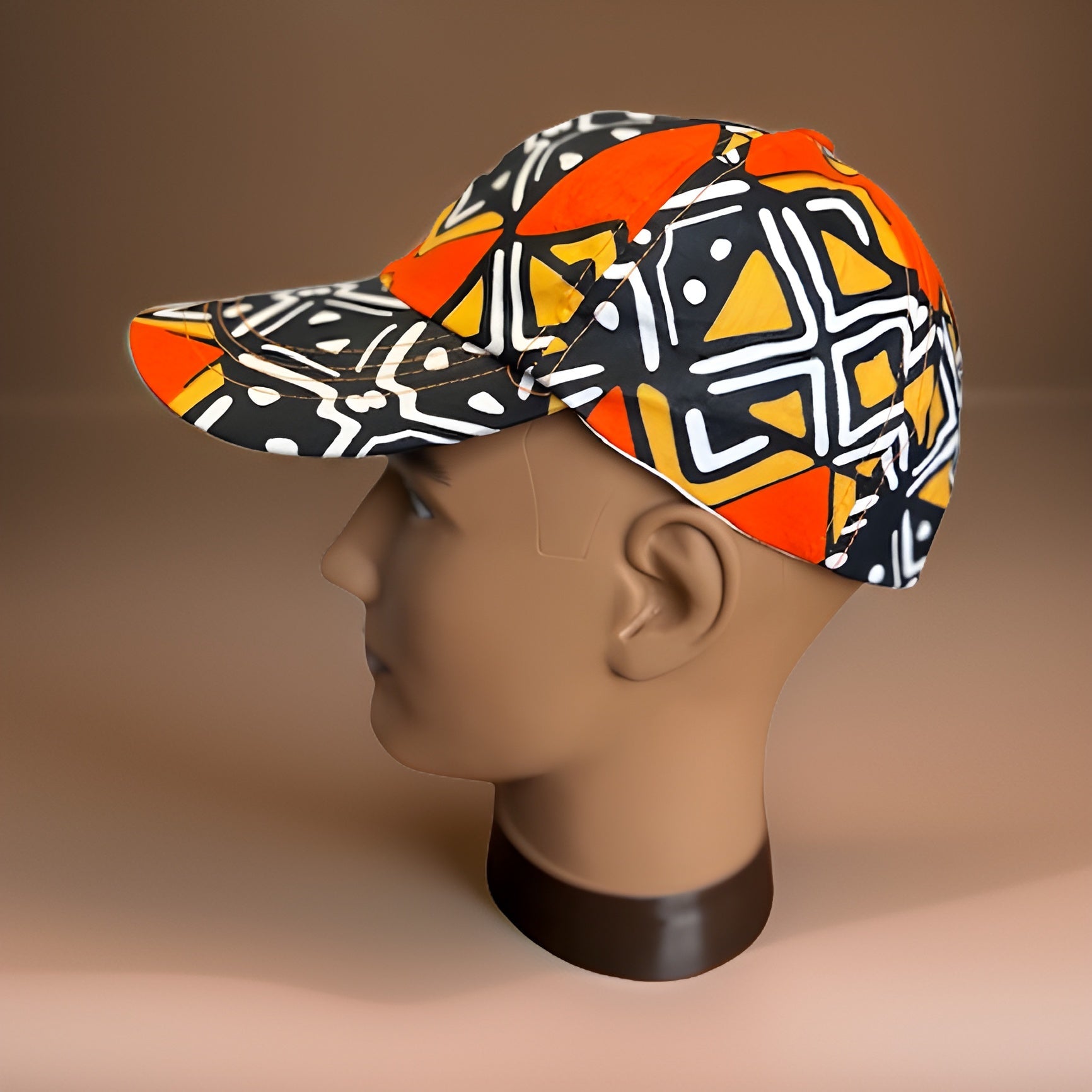Orange/Black African Print Baseball Cap with Matching Mask - Premium African Accessories from MAGOS - Just $18! Shop this and more African Accessories now 