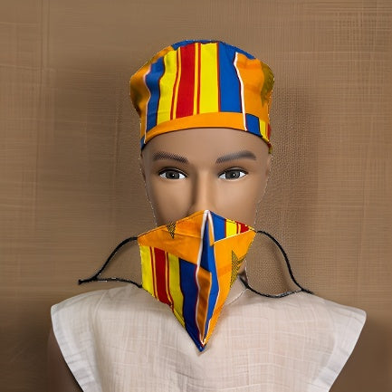 Orange/Yellow/Red/Blue Kente Print African Kufi Hat with Matching Mask - Premium African Accessories from MAGOS - Just $17.50! Shop this and more African Accessories now 