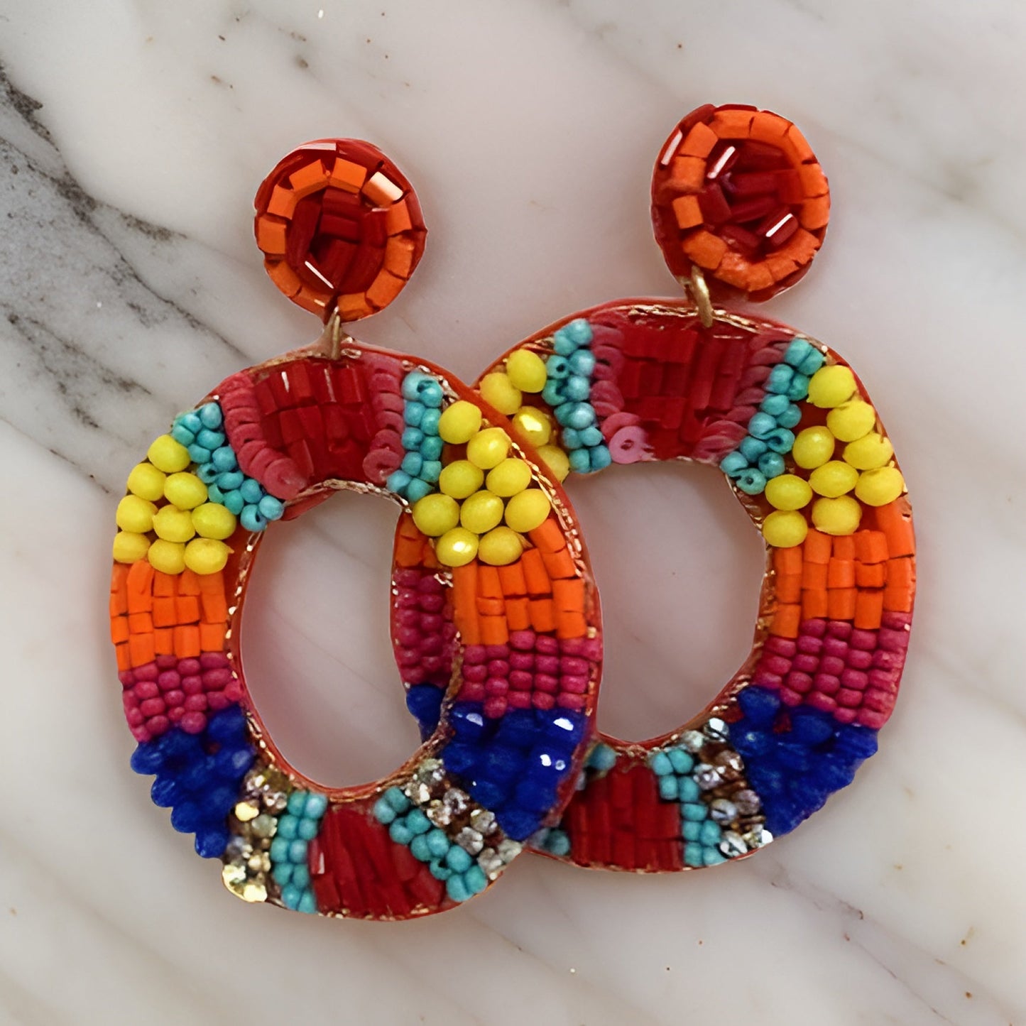 Oval Beaded Sequin Rhinestone Pearl Drop Earrings - Premium Jewelry from MAGOS - Just $4! Shop this and more Jewelry now 