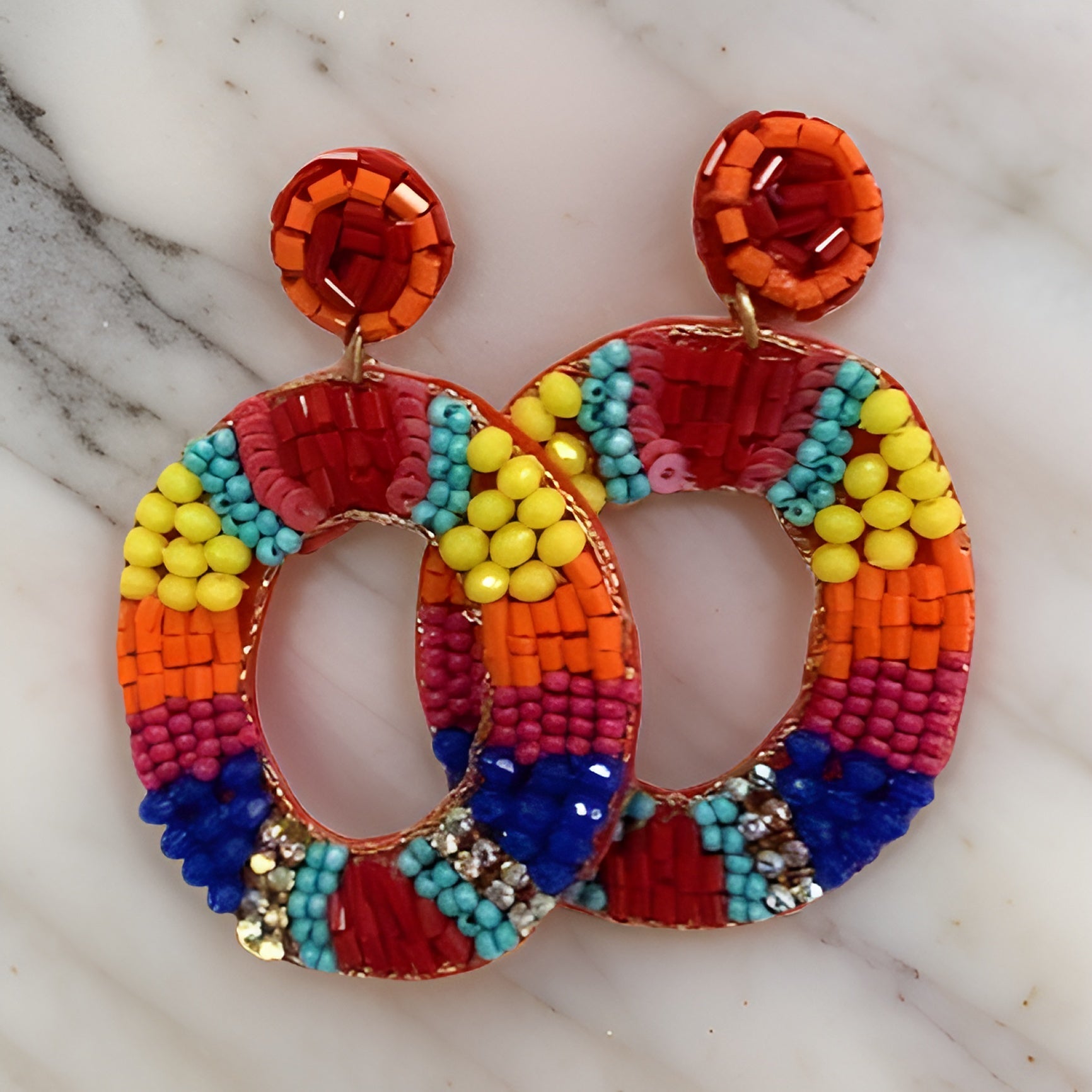 Oval Beaded Sequin Rhinestone Pearl Drop Earrings - Premium Jewelry from MAGOS - Just $4! Shop this and more Jewelry now 