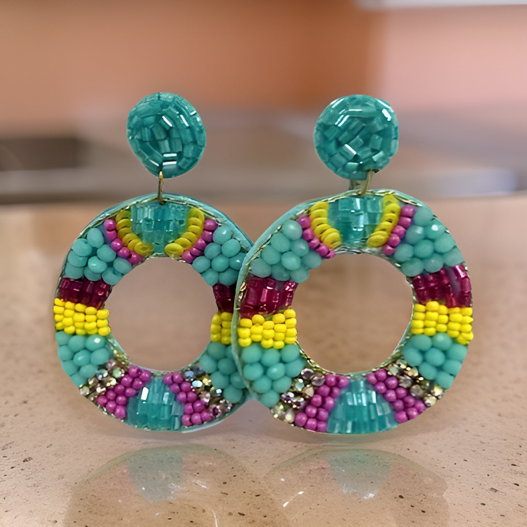 Oval Beaded Sequin Rhinestone Pearl Drop Earrings - Premium Jewelry from MAGOS - Just $4! Shop this and more Jewelry now 